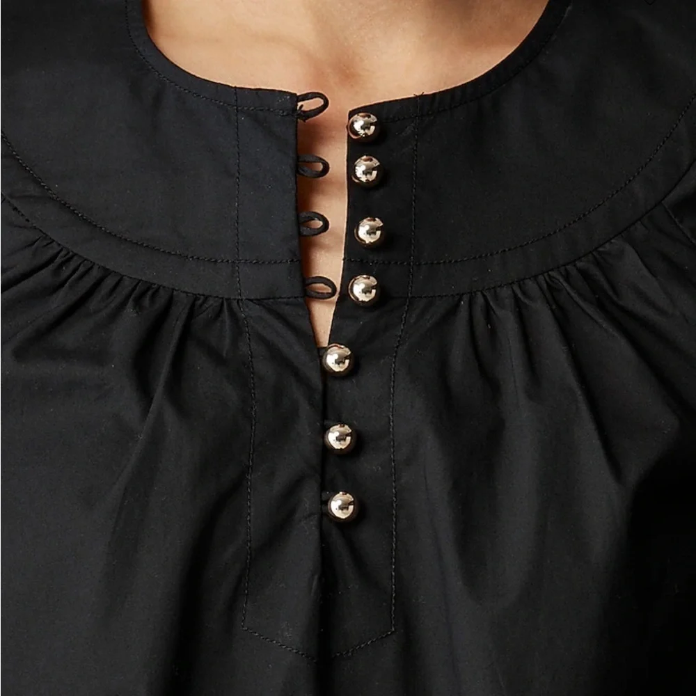 J crew black Shirred popover top in cotton poplin